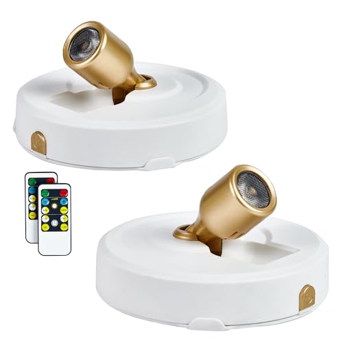 Wireless Spotlight Battery Operated, Dimmable LED Accent Light with Remote Control, 3000K Warm White Uplight Focus Light for Display Painting Picture Artwork Closet (2 Pack) - color: White Gold, size: 2 Pack