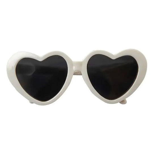 White Heart Sunglasses for Pets - Photo Props, Cute Dog and Cat Glasses, Sun Flower Glasses for Small Dogs - Party Decor and Accessories - color: white