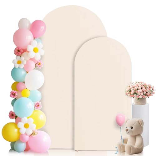 Beige Arch Covers Set of 2 7.2FT, 6FT Arch Backdrop Cover Spandex Stretchy Wedding Arch Backdrop Stand Cover for Birthday Baby Shower Banquet Party Background Decor Double Sided (Beige,7.2FT and 6FT) - color: Beige, size: 7.2 ft, 6 ft
