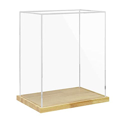 Clear Acrylic Display Case with Solid Wood Base for Trophy, Collectibles, Assemble Cube Display Box Stand Dust Proof Protection Showcase for Action Figures Toys - by BenchPro - size: 21" H x 17" L x 12" D, style: 1" Thick Wood