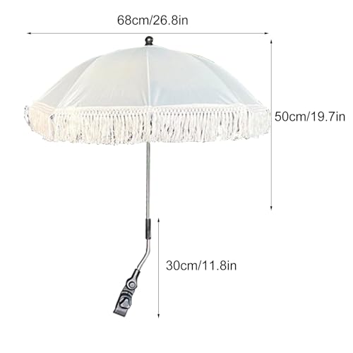BFYDOAA Baby Outdoor Parasol with Fringe, 26in Clip On Strollers Sun Umbrella Adjustable Children Chair Umbrella for Beach Park Picnic,Photo Props (Light Blue)