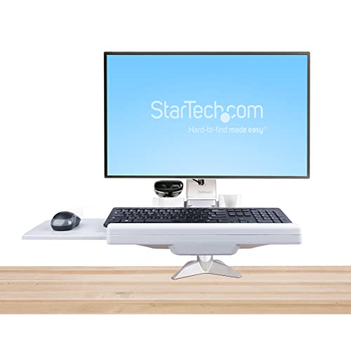 StarTech.com Sit-Stand Monitor Arm with Keyboard Tray - Adjustable Desk Mount Sit-Stand Workstation Arm for Single 27" VESA Display - Ergonomic Articulating Standing Desk Converter, TAA - color: Silver, style: Desk Mount – Spring Arm