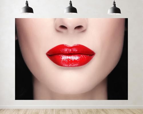 Trykid 20x10ft Glossy Red Lips Makeup Backdrop Bold Lipstick Beauty Photography Background Cosmetic Glam Party Decoration Tapestry Photo Booth Prop Fabric - size: 20x10ft
