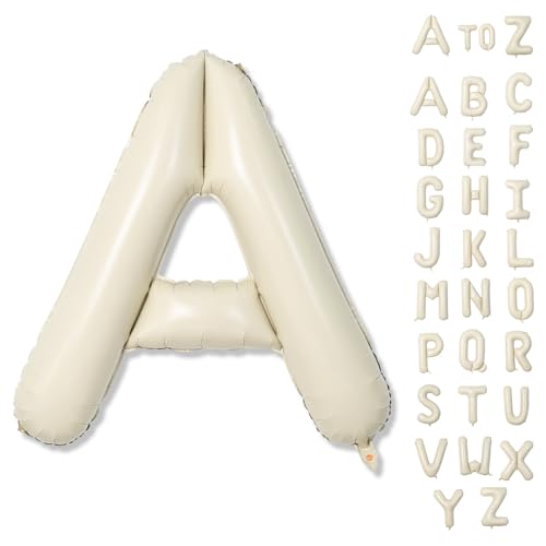 Cream A Letter Balloons, 40 Inch Alphabet Foil Name Beige, Large Self Inflating Letters A, White Sand Mylar Helium Custom for Girls Birthday Party Baby Shower Decoration - color: Cream, size: Letter A