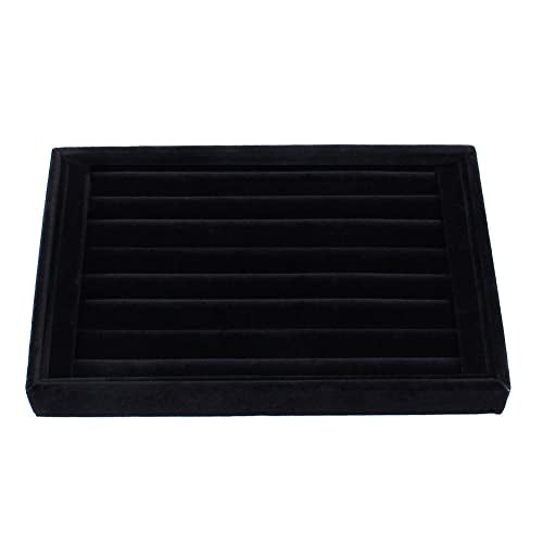 AKOAK 1 Pack Jewelry Display Tray Wooden Flannel Dresser Ring Earring Bracelet Watch Storage Case Portable Display Rack (black) - color: black