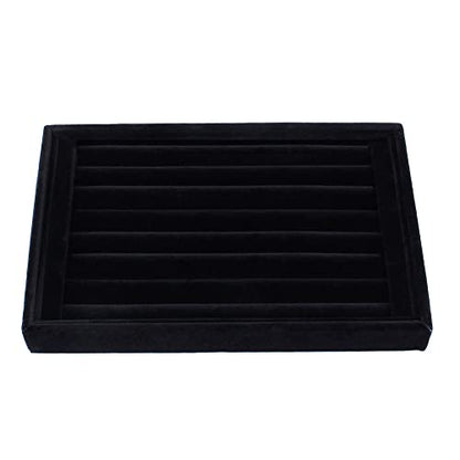 AKOAK 1 Pack Jewelry Display Tray Wooden Flannel Dresser Ring Earring Bracelet Watch Storage Case Portable Display Rack (black) - color: black