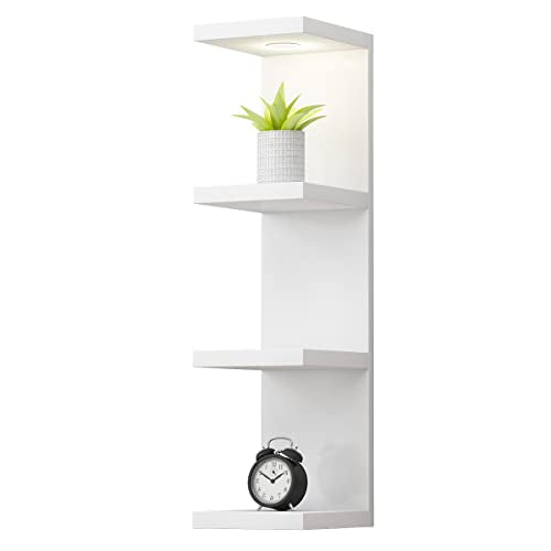 LitaEther Versatile 4 Tier Wall Shelf Unit,White Lack Wall Shelf,Display Floating Shelf with LED Remote Control Light - color: White, size: 4 Tier