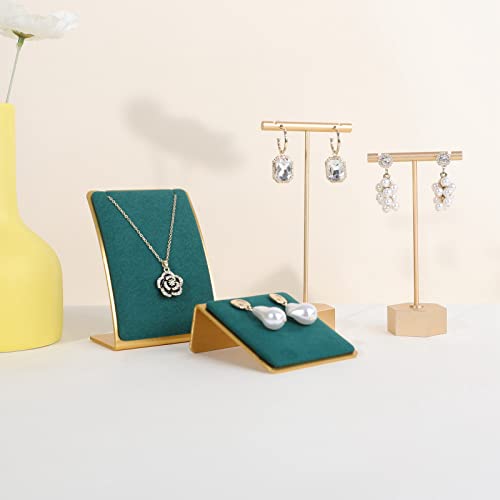 Green Necklace display stand, Velvet Jewelry necklace display holder for selling, small metal earring neck storage organizer, online jewelry photography props【Green】 - color: green