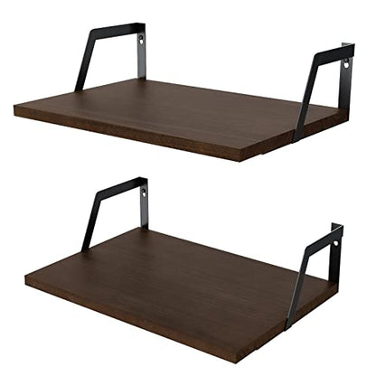 SRIWATANA Floating Shelves Wall Mounted Set of 2 Rustic Wood Shelves with Large Capacity(Dark Walnut) - color: Dark Walnut