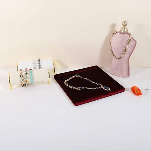 Jewelry storage organizer plate, Square velvet Jewerly display tray, Empty Jewelry showcase tray for Necklace Bracelet Ring Earring display stand holder (Red-Large, 9.8 x 9.8 in) - color: Red, size: 9.8" x 9.8"