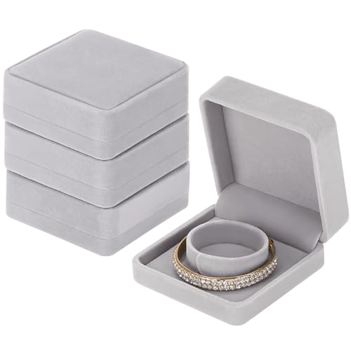 LETURE 4 Pieces Classic Velvet Bracelet Bangle Pendant Necklace Gift Box, Travel Jewelry Box Display Storage Case for Gift, Wedding, Engagement, Proposal, Birthday (4PCS Bracelet-GREY) - color: 4PCS Bracelet-GREY