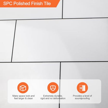 10- Sheet Polished White Peel and Stick Backsplash, 12’’Luxury PVC Ceramic Look Self Stick Subway Tiles, Waterproof Peel and Stick Wall Tiles for Kitchen and Bathrrom - color: Soft-Glossy White