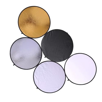 Foldable 5-in-1 60cm Photography Reflective Board and Light Diffuser for Camera Lighting, Portable Photo Reflector for Cosmetics and Jewelry, Outdoor Studio Accessory with Carrying