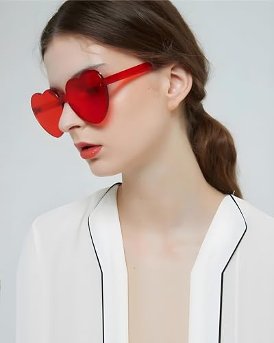 20 Pairs Heart Shaped Sunglasses for Women Colorful Glasses Fun Trendy Transparent Heart Sunglasses Party Favor - color: Rose Red - 100 Pack