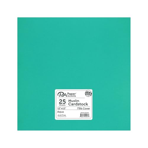 PA Paper Accents Muslin Cardstock 12" x 12" Aqua, 73lb colored cardstock paper for card making, scrapbooking, printing, quilling and crafts, 25 piece pack - color: Aqua