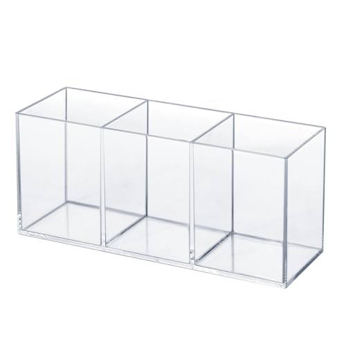 elysolpluv Clear Acrylic Silverware & Pen Organizer Caddy, Transparent Plastic Silverware Holder, Perfect for Office, Bedroom, and Bathroom Storage