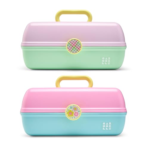 Caboodles On-The-Go Girl Makeup Storage Box 2-Pack, Two-Tone Pink/Light Blue and Lavender/Light Green, Hard Plastic Makeup Organizer Box, Built-In Mirror, Secure Latch for Safe Travel - color: Pink and Lavender - 2 Pack