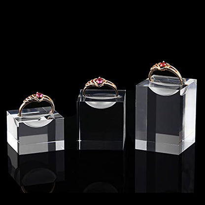 3Pcs Rings Stand Acrylic Jewelry Display Stand Ring Showcase Display Holder,Square Transparent