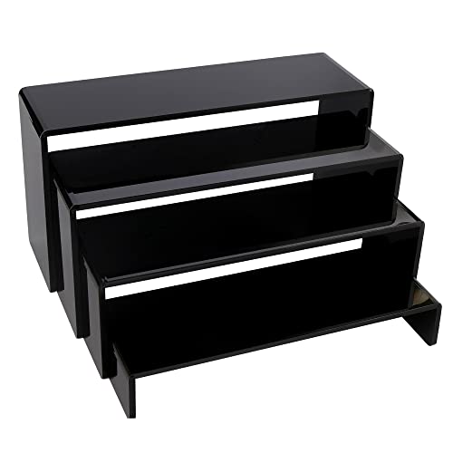 ELEGANTLIFE Acrylic Display Risers Set of 4, 4-Level Tiered Display Stands for Cupcakes, Small Figures & Jewelry, Compact Countertop Display Shelf, Multiple Colors Available (Black) - color: Black