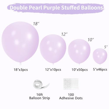 Double Pearl Purple Stuffed Balloons Different Size 115Pcs 5/10/12/18" Light Purple Balloon Arch Kit for Princess Birthday Baby Shower Bridal Shower Engagement Ocean Sea Frozen Theme Party - color: Pearl Purple