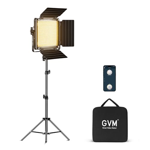 GVM 480 LED Video Light with Tripod, Dimmable 2300K-6800K LED Video Lighting with APP Control, SLED Photography Continuous Light for Studio Light for Studio YouTube Video Studio Set, Video Lamp - size: 1 Pack With Tripod