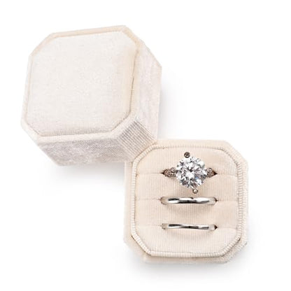 3 Slots Ring Box Velvet Ring Gift Box Wedding Day For Proposal, Engagement, Wedding, Mother's Day, Valentine's Day (White) - color: Beige