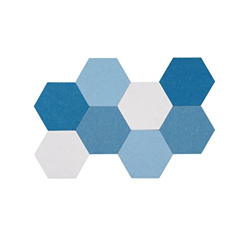 LAJAR 8 Pcs Hexagon Felt Bulletin Board Tiles, Self Adhesive Felt Pin Board Wall Tiles for Photos, Pictures, Memos (Cyanine) - color: Cyanine