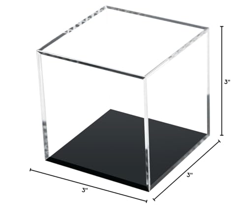 Clear Acrylic Boxes for Collectibles Display, Removable Countertop Storage Box Cube Organizer Stand Riser, Dustproof Protection Showcase for Crystals Minerals Slab Fossil Coral, 3x3x3Inch