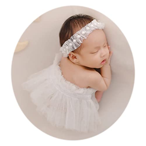 Newborn Baby Photography Props Outfits Girl Lace-Tulle Skirt Baby Girls Photo Prop Headdress for Newborn Girl Photoshoot - color: White