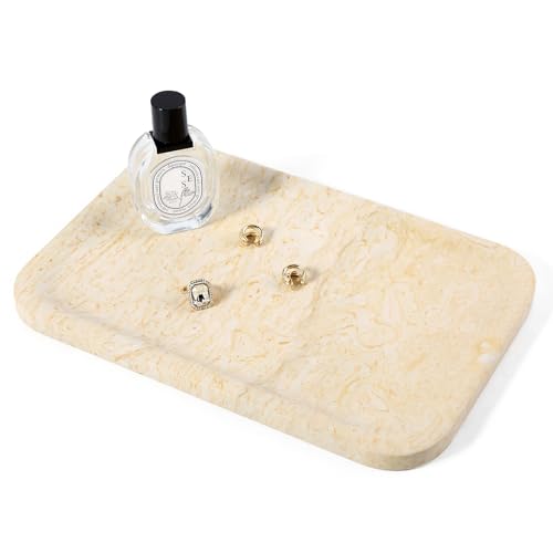 Koville Marble Tray, 12"x8" Marble Vanity Tray for Countertop Bathroom Kitchen Dresser, Decorative Catchall Trays for Perfume Jewelry, Rectangular Stone Serving Tray(Beige) - color: Brown