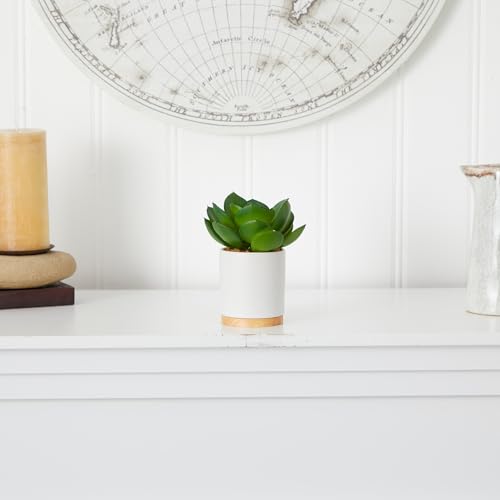 Nearly Natural 6in. Succulent Artificial Plant in White Ceramic Planter