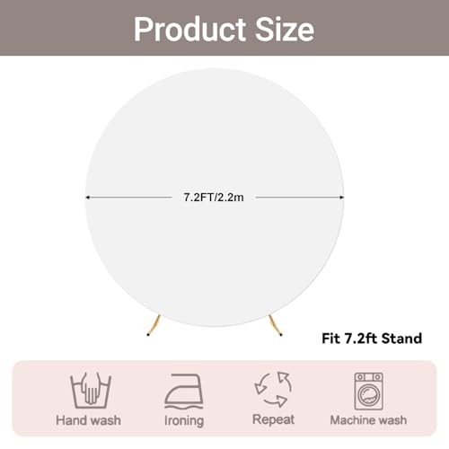 7.2 FT White Round Backdrop Cover, Double-Sided Circle Fabric Photo Background with Zipper for Photography Party Birthday Wedding Baby Shower Home Decorations (Elastic) - size: 7.2FT