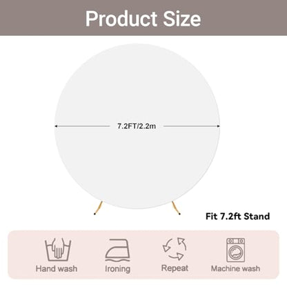 7.2 FT White Round Backdrop Cover, Double-Sided Circle Fabric Photo Background with Zipper for Photography Party Birthday Wedding Baby Shower Home Decorations (Elastic) - size: 7.2FT