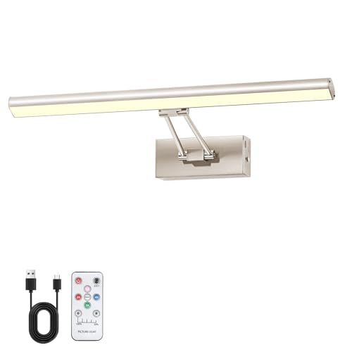 Picture Light, 16 inches Art Light, Picture Light Battery Operated,3CCT Picture Lights for Wall,Battery Operated Wall Lights,Gallery Light for Wall,Photo,Library (Satin Nickel) - color: Brush Nickel, size: 16inches