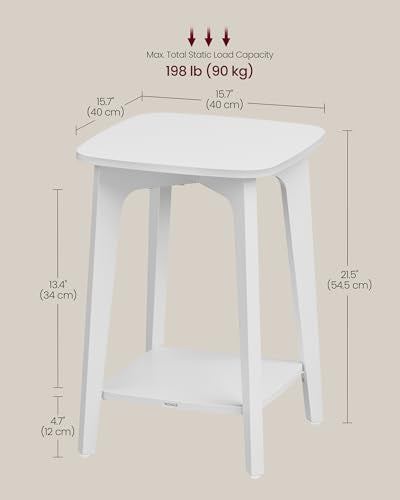 VASAGLE MAEZO Collection - Side Table, 2-Tier Small Square End Table, Nightstand with Tapered Legs, Curved Transitions, for Small Spaces, Living Room, Bedroom, Cloud White ULET236W01 - color: Cloud White, size: 1 pack