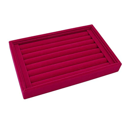 AKOAK 1 Pack Jewelry Display Tray Wooden Flannel Dresser Ring Earring Bracelet Watch Storage Case Portable Display Rack (rose red) - color: rose red