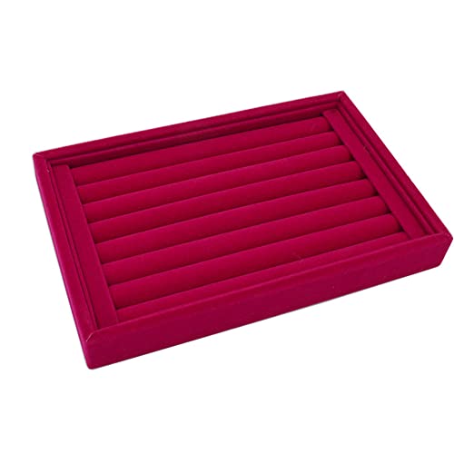 AKOAK 1 Pack Jewelry Display Tray Wooden Flannel Dresser Ring Earring Bracelet Watch Storage Case Portable Display Rack (rose red) - color: rose red