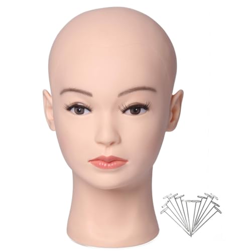 HAIRWAY Bald Mannequin Head Female Professional Cosmetology Training Head Bald Manikin Head for Wigs Making and Display Doll Head with Free T-pins (White 21.5 Inch) - color: Female Bald Head 21.5“ White