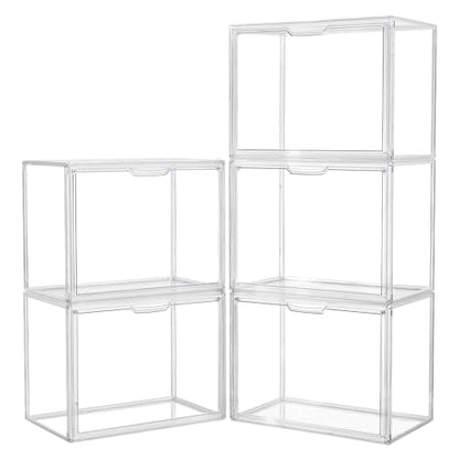 Acrylic Box Display Case, Clear Plastic Stackable Storage Bins with Magnetic Attraction Lid, Showcase for Cosmetic, Large Figures Collectibles (5 Pack, X-Large) - size: X-Large-5pcs