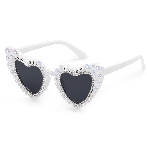 Etercycle Heart Sunglasses, Bride To Be Sunglasses For Bachelorette, Fashion Bride Gifts Pearl Rhinestone Heart Glasses Bachelorette Party Accessories - color: Pearl Diamond