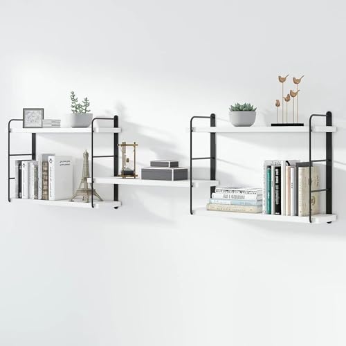 MXCSE Wall Shelves, Wall Mounted Bookshelves, DIY Floating Shelves for Wall, Wood Hanging Book Shelves for Room, Bedroom, Living Room, Easy Installation (White, 50W x 17H) - color: White