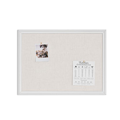 U Brands Bulletin Board, 18 x 24 Inch Linen Fabric Pin Board, Farmhouse White Wood Style Frame, Wall Message Center & Vision Board for Farmhouse Decor, Home Office, Classroom, Includes Push Pins - style: 24"x18" Natural Linen
