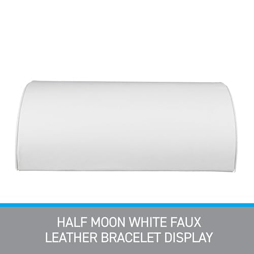 SSWBasics Half Moon White Faux Leather Bracelet Holder - Elegant Bracelet Holder Display - Premium Bracelet Display Stand, 8 1/4"L x 5"W x 2 1/2"H