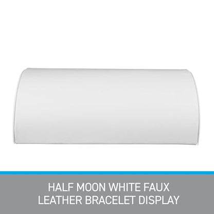 SSWBasics Half Moon White Faux Leather Bracelet Holder - Elegant Bracelet Holder Display - Premium Bracelet Display Stand, 8 1/4"L x 5"W x 2 1/2"H