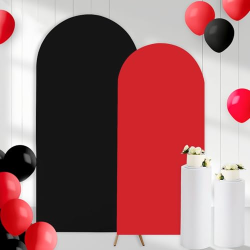 2PCS Black & Red Arch Backdrop Covers for Arch Stand (7.2ft + 6ft) – Spandex Fitted Stand Covers for Weddings Baby Showers Birthday Party Supplies Decor & Photo Booths(Only Cover) - color: Black & Red, size: 7.2FT/6FT