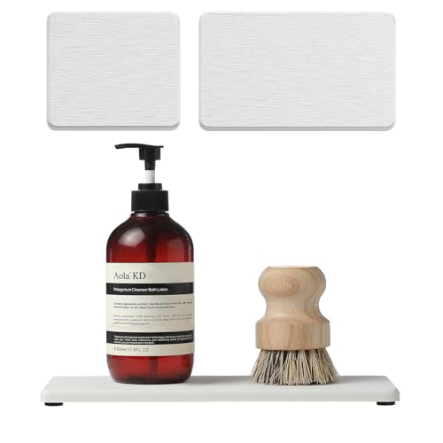 Razborci 3PCS Bathroom Sink Vanity Trays, Quick Stone Drying Mat Dish Soap Dispenser Sponge Holder for Kitchen Counter, Diatomaceous Earth Water Absorbing Caddy Organizer, White - color: 3 Pack - White, size: 9" X 3.5"