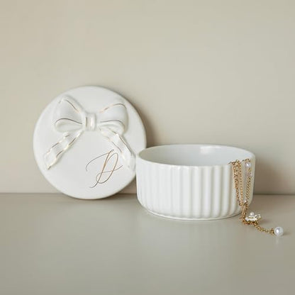 COLLECTIVE HOME - Monogram Jewelry Box with Bow, Christmas Gift Ideas for Women, Small Gift for Girlfriend Wife, Ring Holder, Earrings Dish, Birthday Gift for Her (D) - color: D