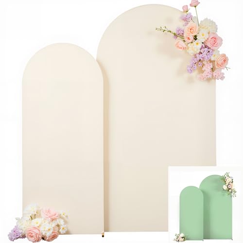 7.2FT 6FT Arch Backdrop Cover for Party, Set of 2 Stretchy Spandex Fitted Arch Stand Cover for Baby Shower, Birthday Wedding Decor, Chiara Backdrop Cover with Double-Sided Design(Beige, Green) - color: Beige+Green