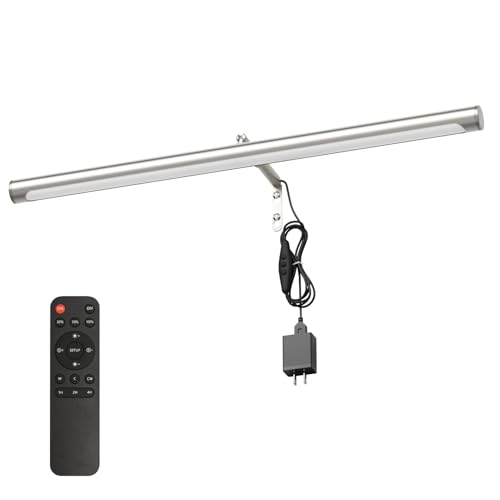 9W Picture Light Plug in, 24" Adjustable LED Art Light with Remote Control, Dimmable Wall Light for Picture Display Dartboard Art Work (Nickel) - color: Nickel, size: 24 inch