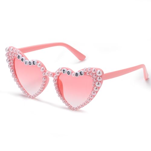 Etercycle Heart Shaped Sunglasses, Bachelorette Party Bride Sun Glasses, Cute Pearl Pink Heart Sunglasses Bride to Be Party Gift - color: Pink Pearls